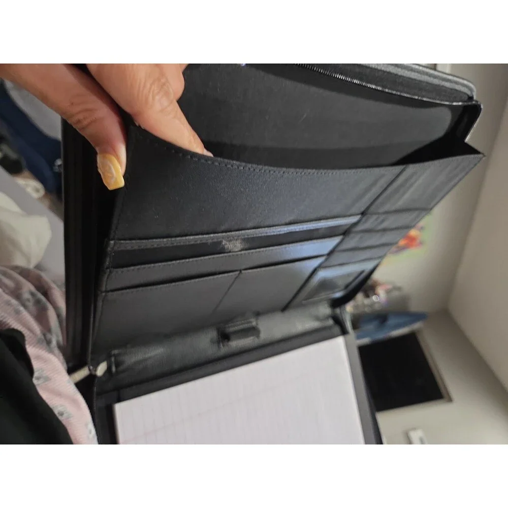 LEED'S Black Organizer Genuine Leather With Legal Pad Padfolio Portfolio B18